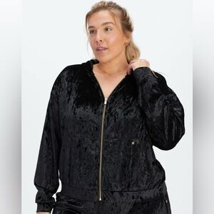 Fabletics Jacket Hoodie Womens Size 2XL Activeware Black Velour Crushed Velvet